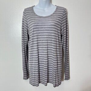 Eileen Fisher Gray & White Striped Long‎ Sleeve Top Micro Modal Size XL